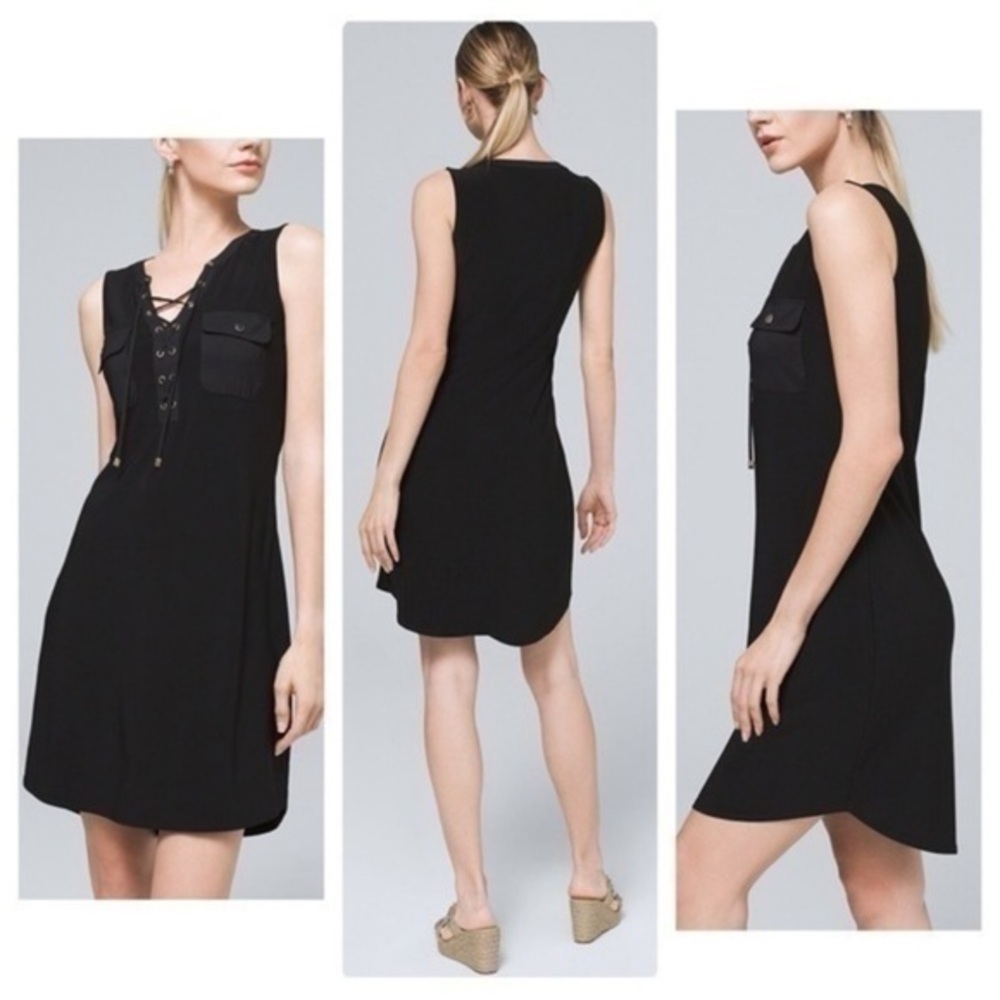 White House Black Market WHBM Black Lace-Up Sleeveless Dress Small S AC12